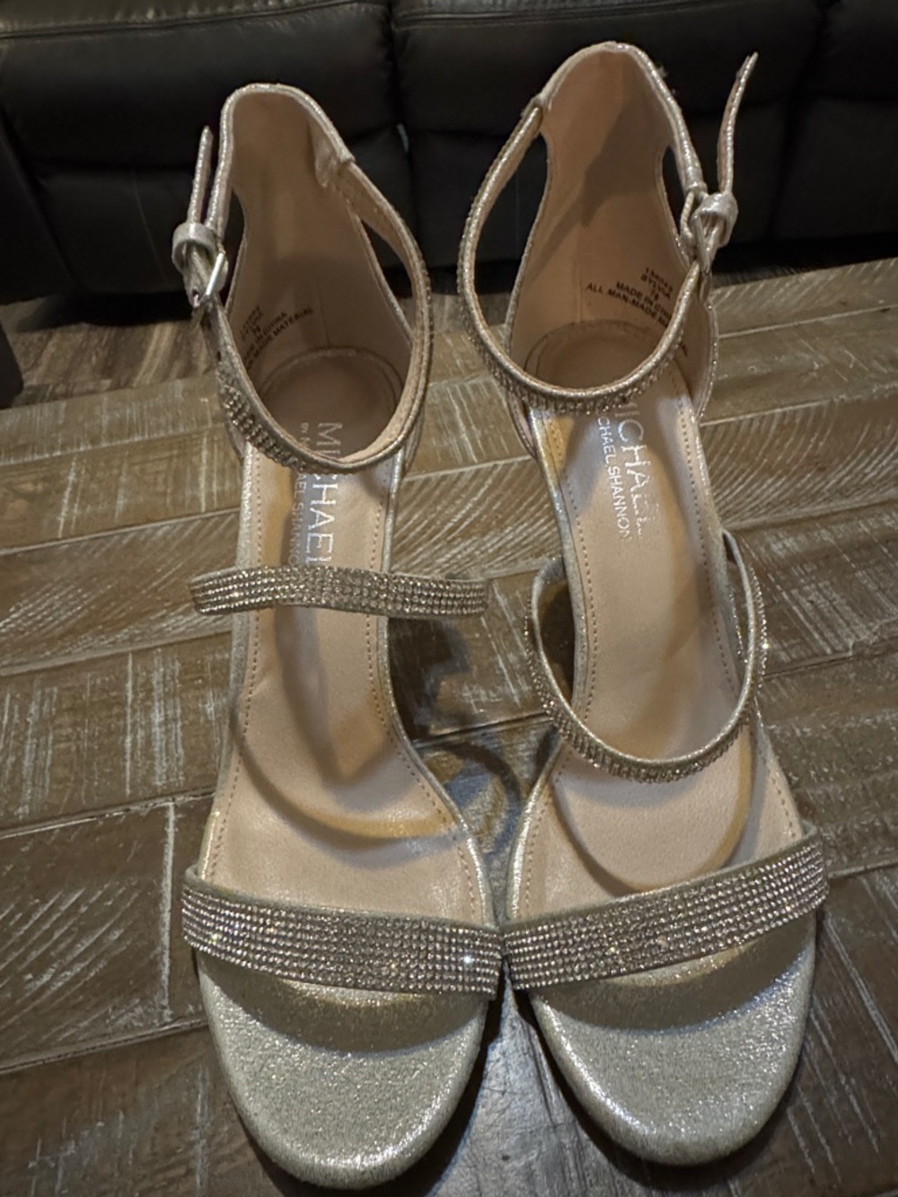 Michael by Michael Shannon Sparkling Silver Rhinestone Strap Heels